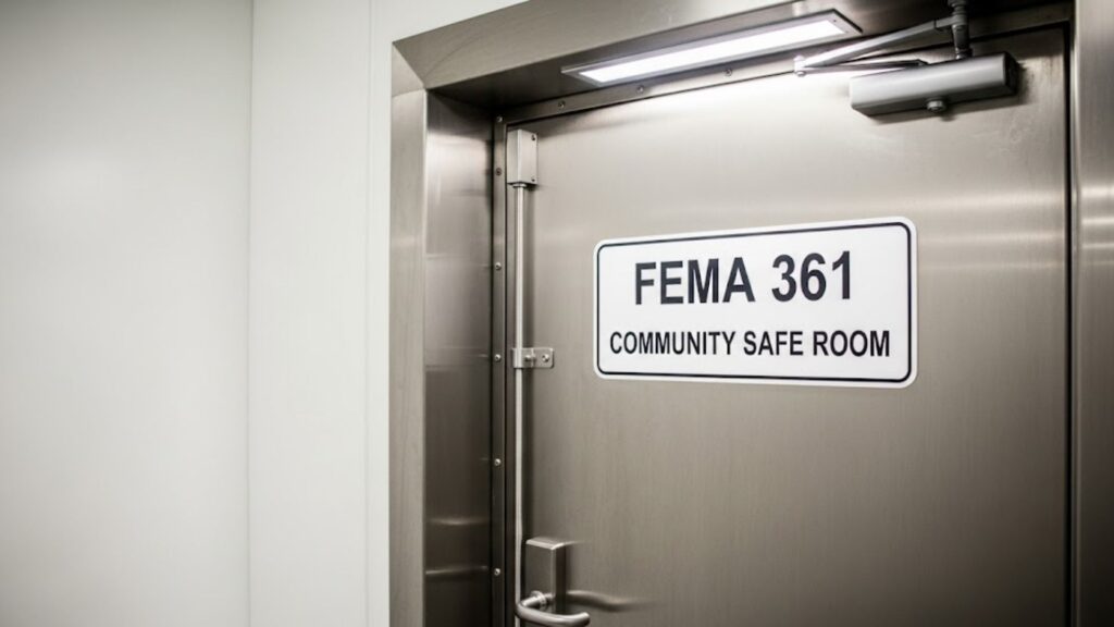 the door of a Fema 361-approved community safe room